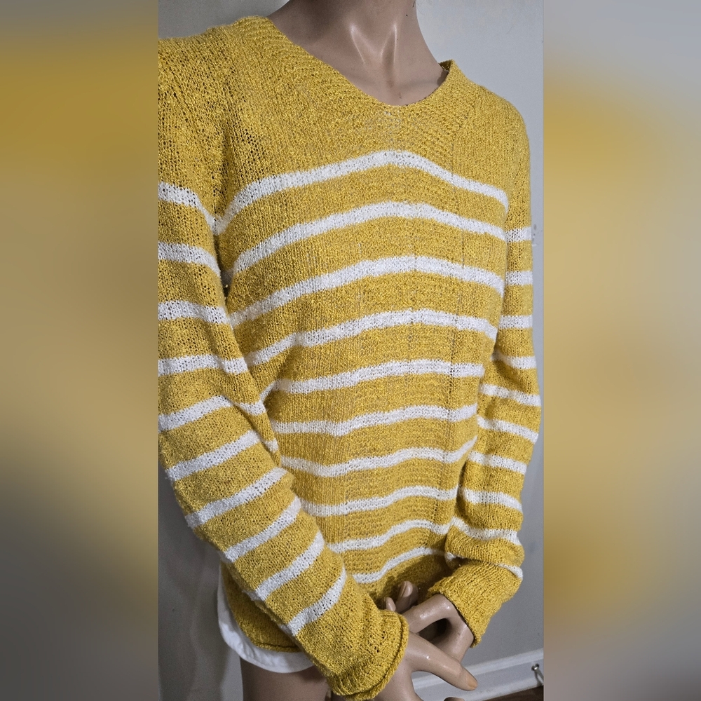 Westport Yellow and White Striped Sweater.  Excellent Condition.